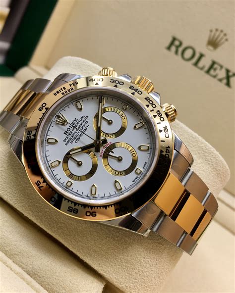 rolex daytona bi metal gold face|rolex daytona white gold price.